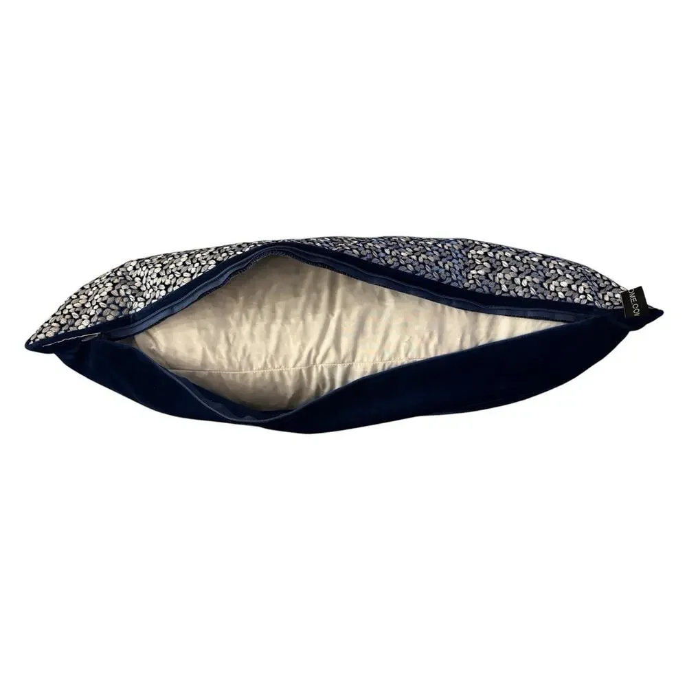 Rodeo Home Luxury Throw Pillow Rectangular Blue Silver Feather Filled 22”x14”